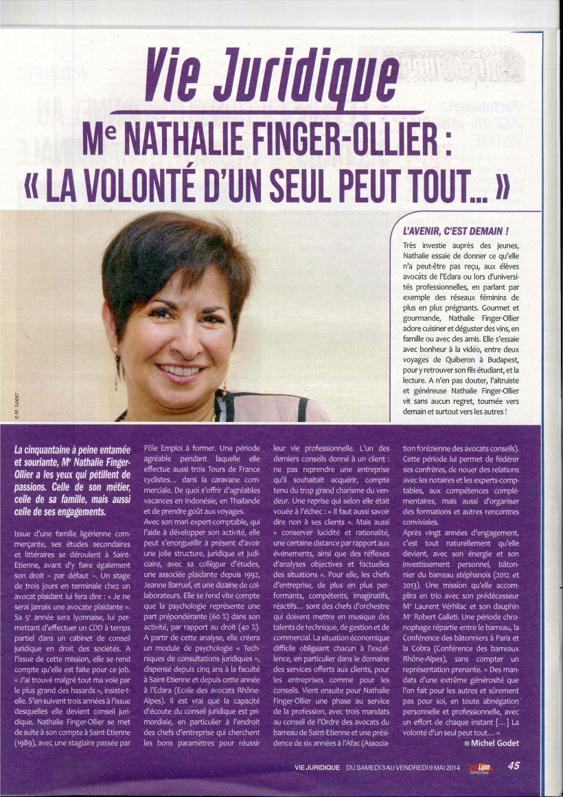 Avocat d'affaires st etienne : Portrait de Nathalie Finger-Ollier - Le Tout Lyon Avocat d'affaires st etienne : Portrait de Nathalie Finger-Ollier - Le Tout Lyon